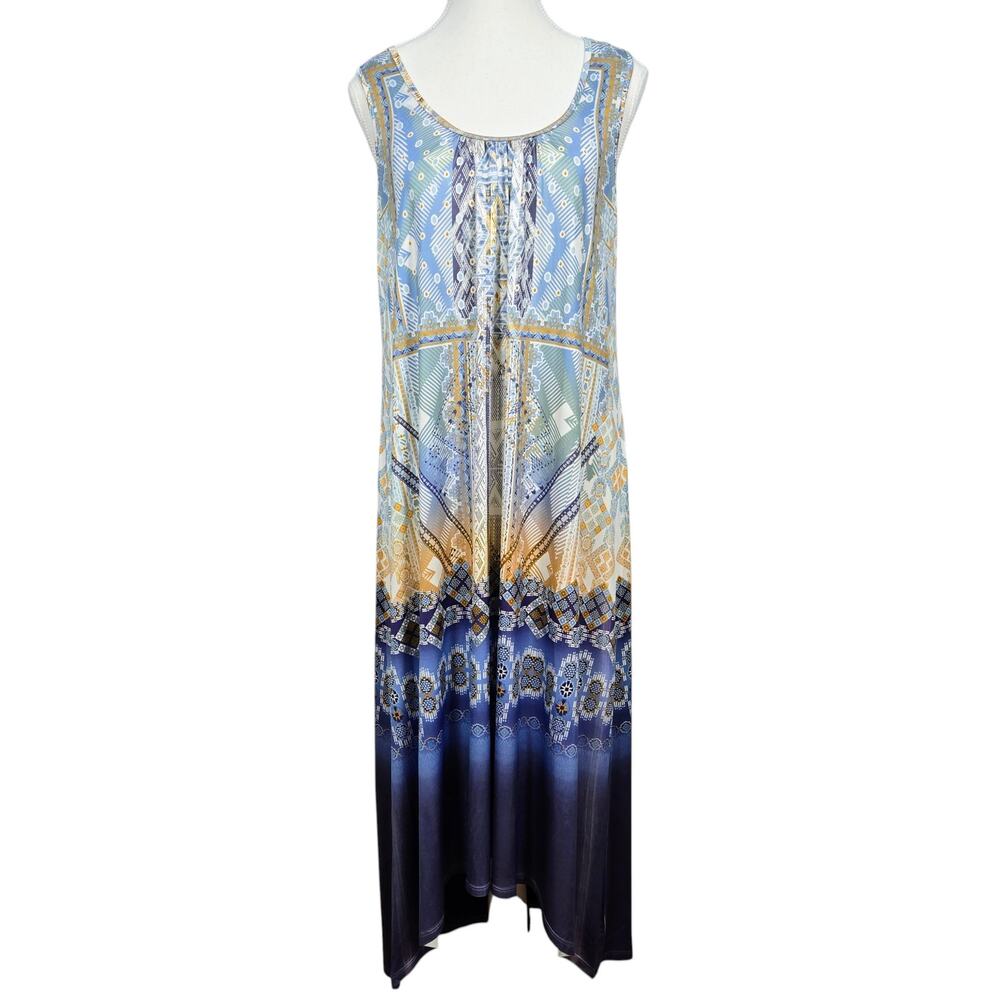 World Unity Dress High-Low Midi Size L Geometric Ethnic Print Southwestern Beach